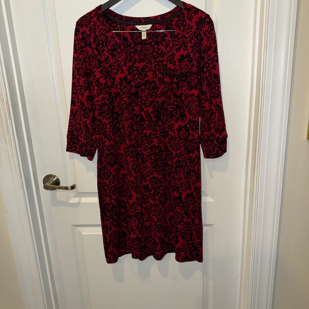 Soma Red and Black Damask Floral 3/4 Length Sleeve Shift Dress - Picture 14 of 14